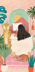 Woman taking bath in pink tropical bathroom Plakat - Posterbox