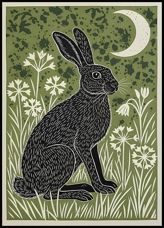 Moonlit Meadow Hare Poster - Posterbox