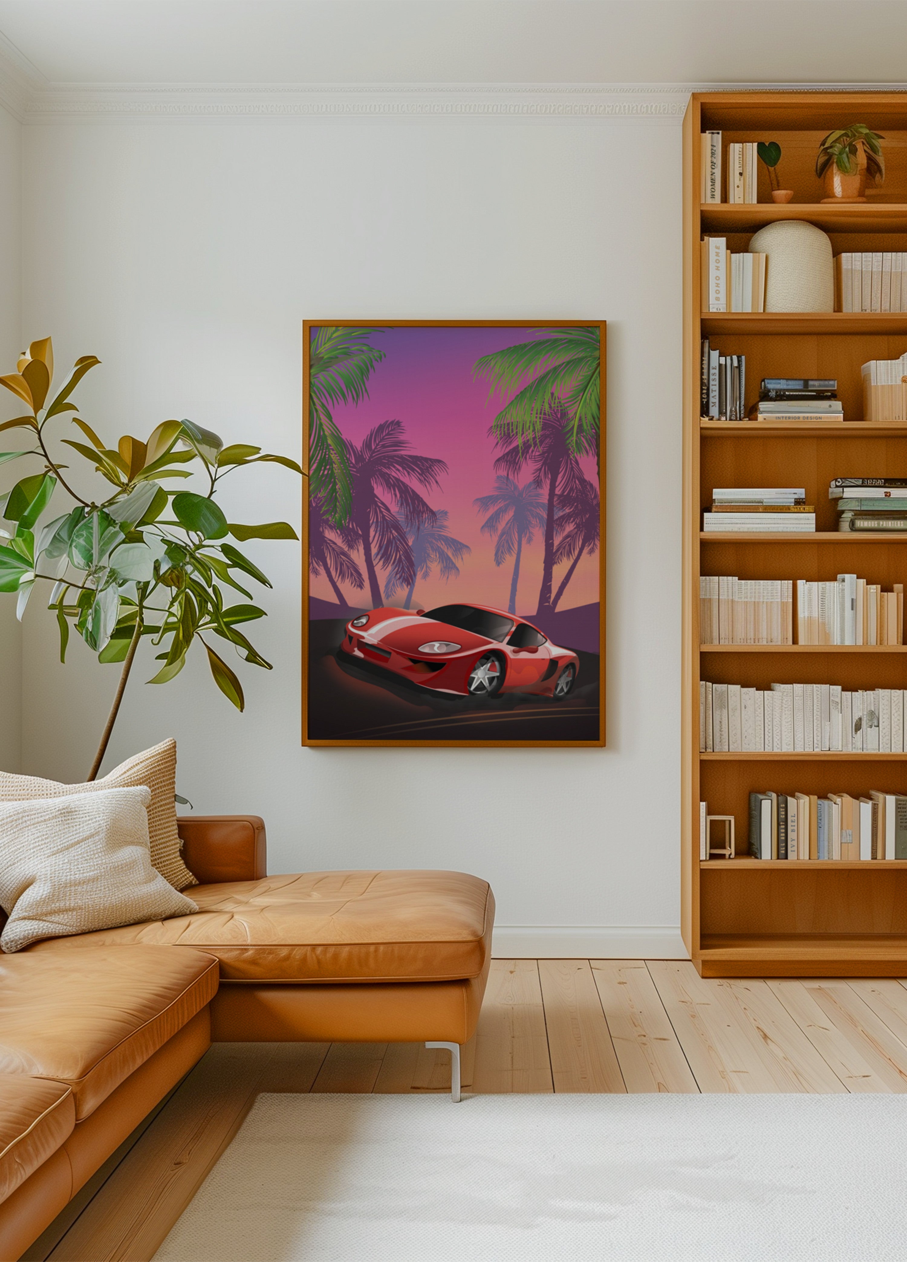 Roter Sportwagen-Sonnenuntergang