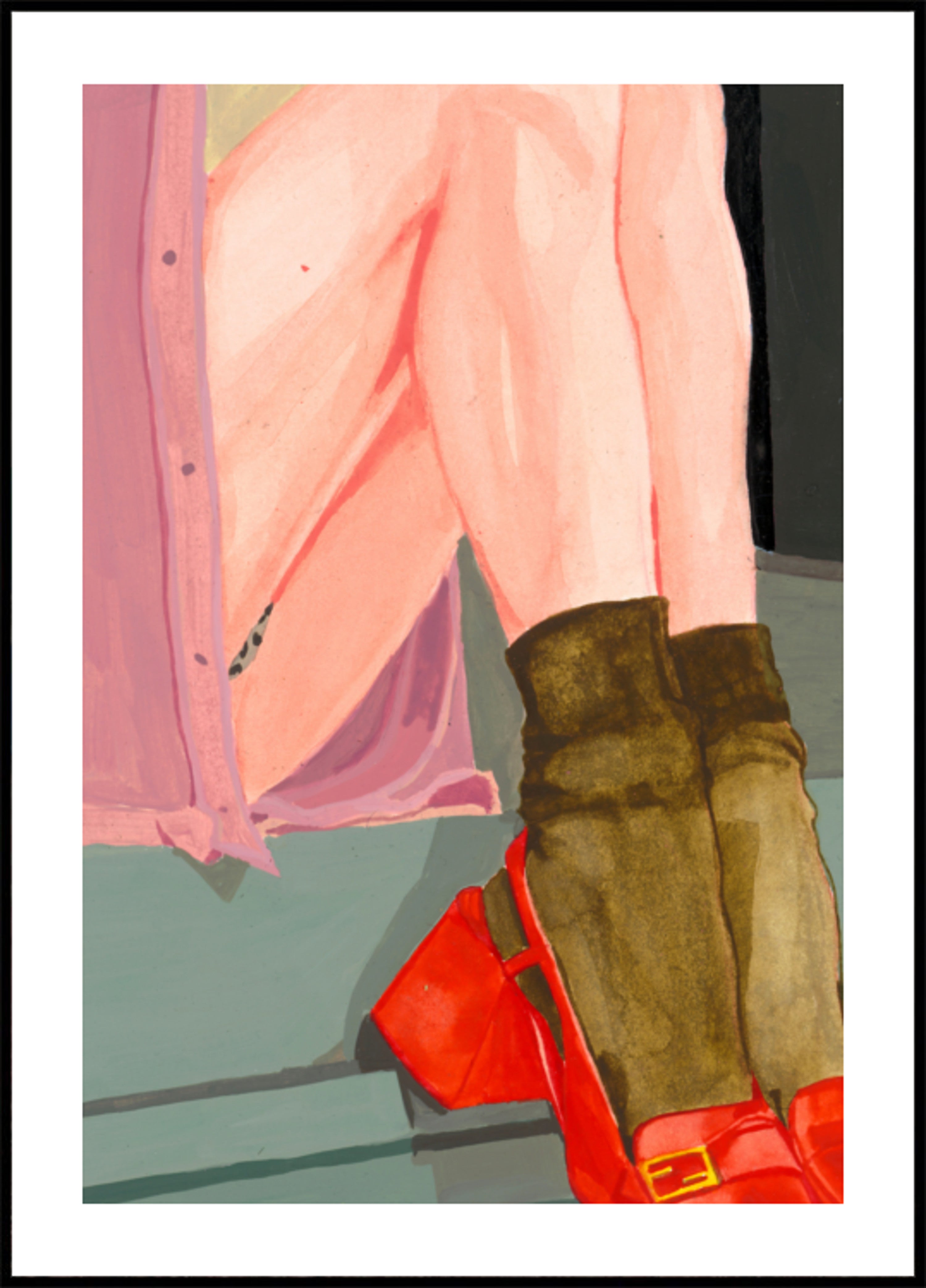 Bunte Beine, rote Schuhe