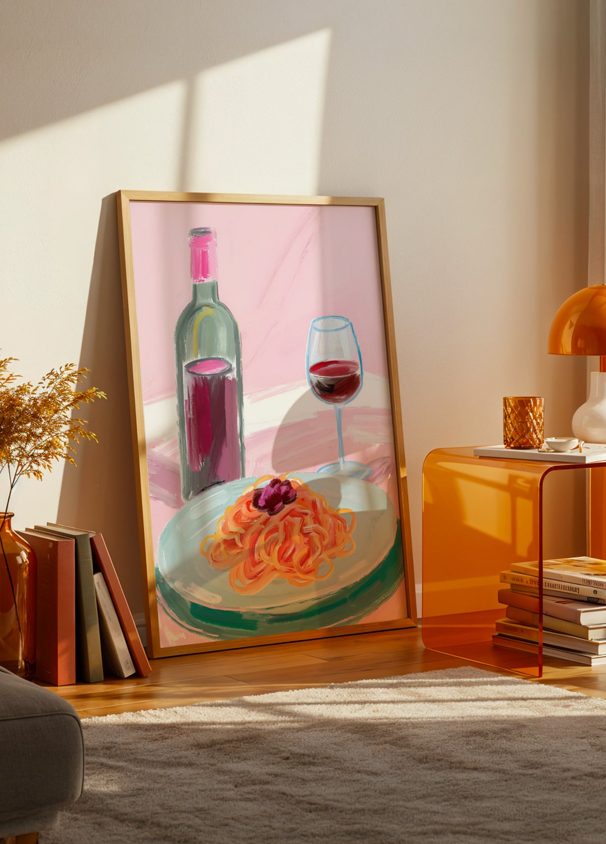 Spaghetti und Rotwein