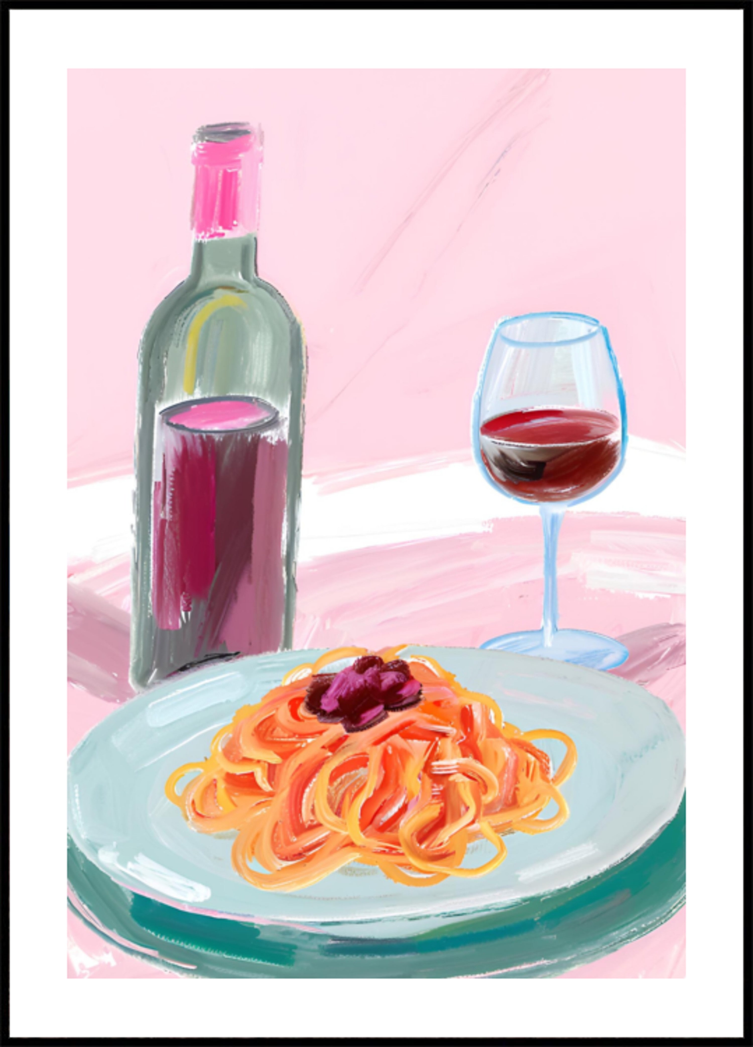 Spaghetti und Rotwein