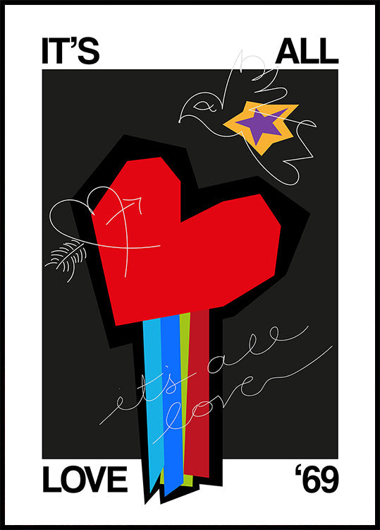 It's All Love Heart Grey Plakat - Posterbox