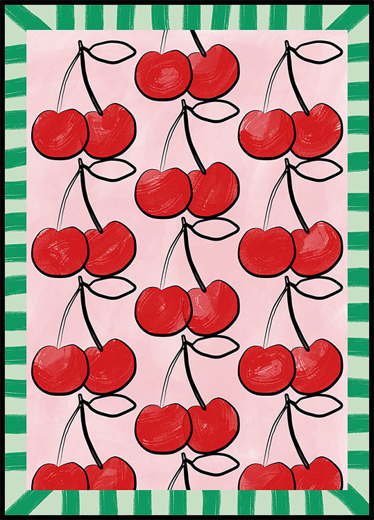 Red Cherries on a Pink Plakat - Posterbox