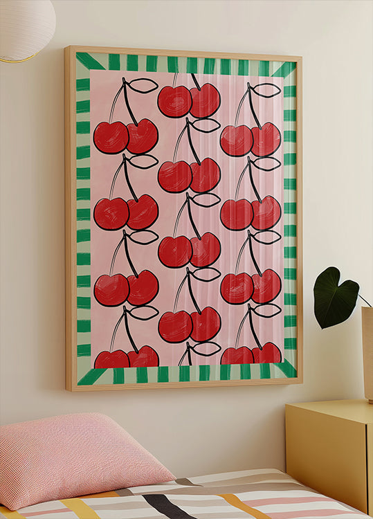 Red Cherries on a Pink Plakat - Posterbox