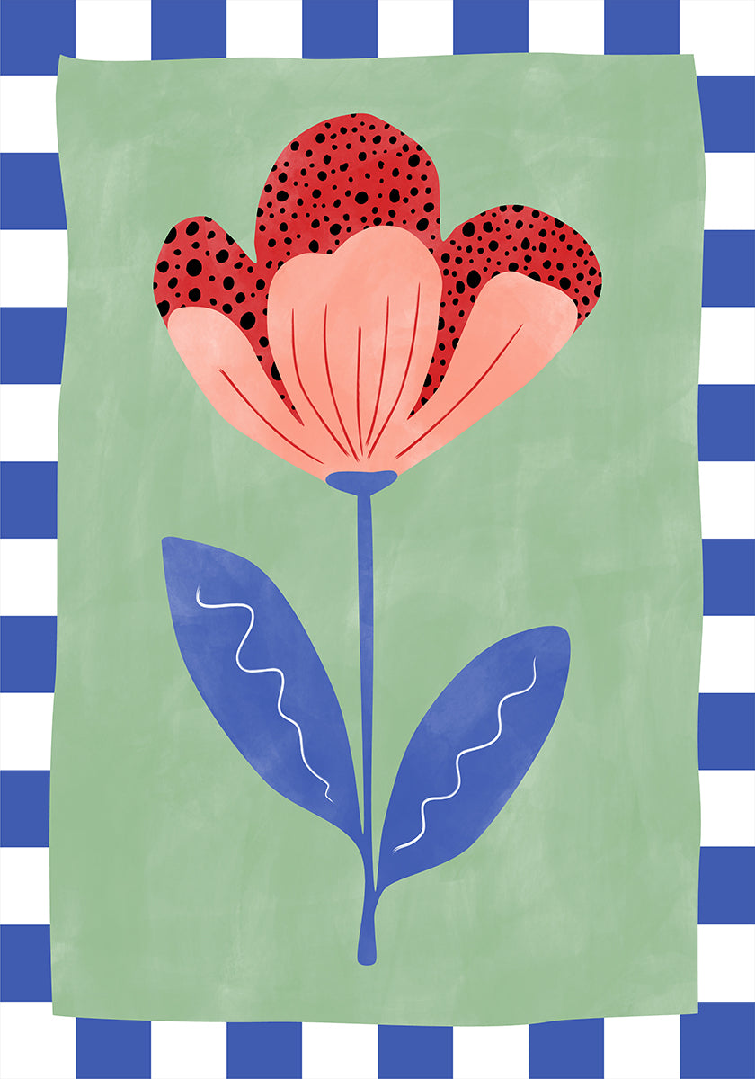 Stylized Flower With Red Petals And Black Dots Plakat - Posterbox