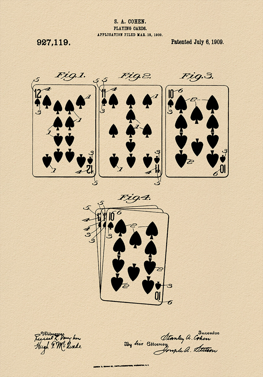 Playing Cards Patent 1909 (NEW) - Posterbox