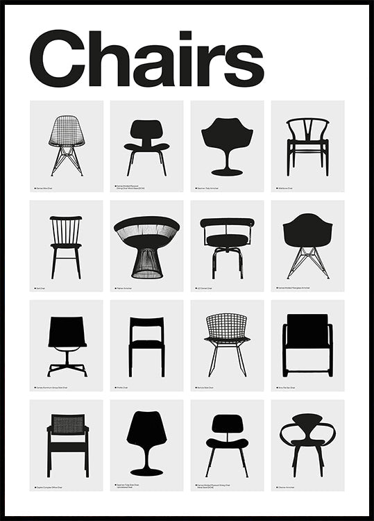 Iconic Chair Collection Poster: Black &amp; White Minimalist Art (NEW) - Posterbox