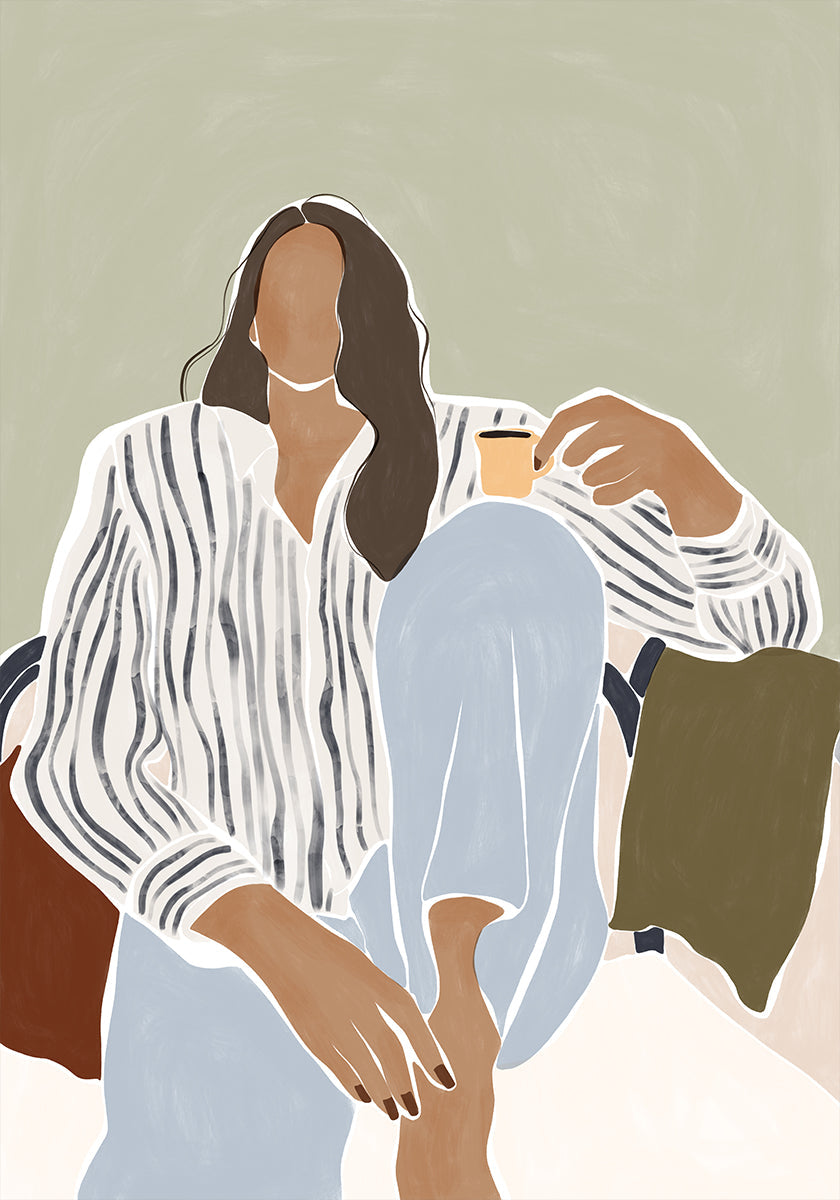 Woman Enjoying a Cup of Espresso Plakat - Posterbox