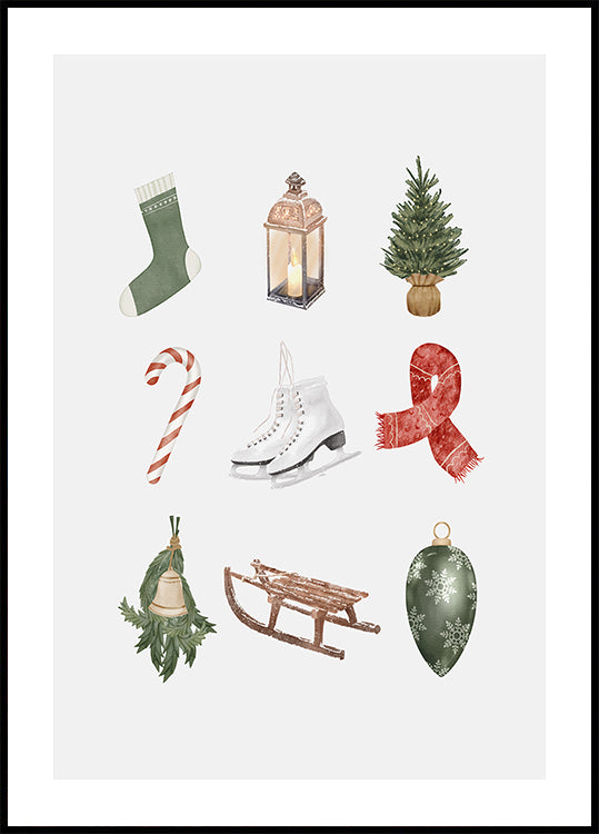 Nine Cute Christmas Items Plakat - Posterbox
