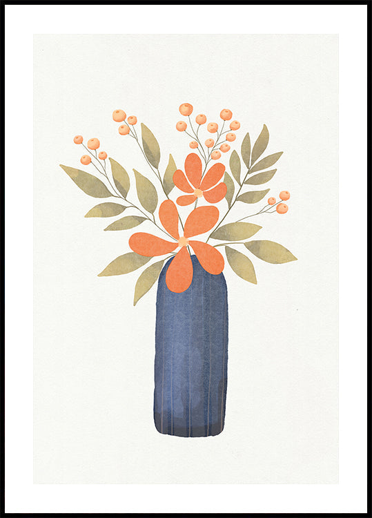 Orange Flowers In A Blue Vase (NEW) - Posterbox