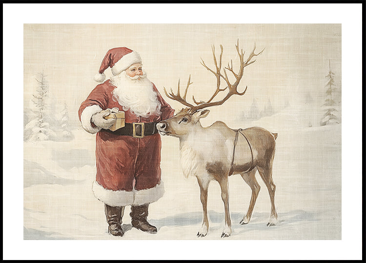 Santa Claus with Reindeer in Winter Wonderland Plakat - Posterbox