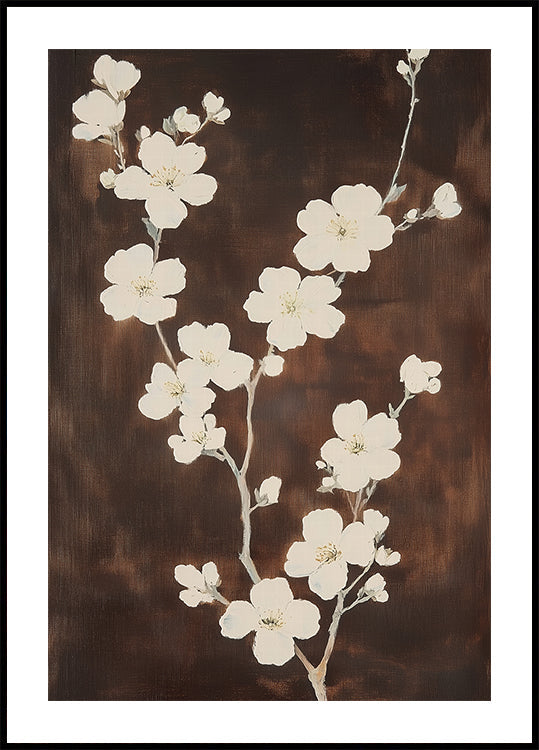 White Cherry Blossom Brown Background (NEW) - Posterbox