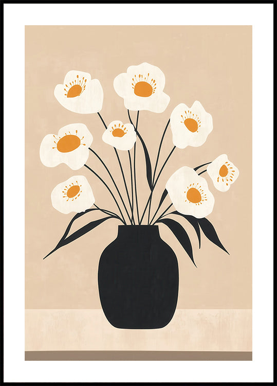 White Flowers in Black Vase (NEW) - Posterbox