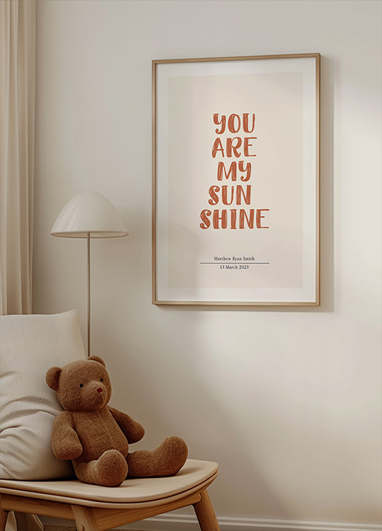 Du bist mein Sonnenschein, personalisiertes Poster mit Namen und Datum