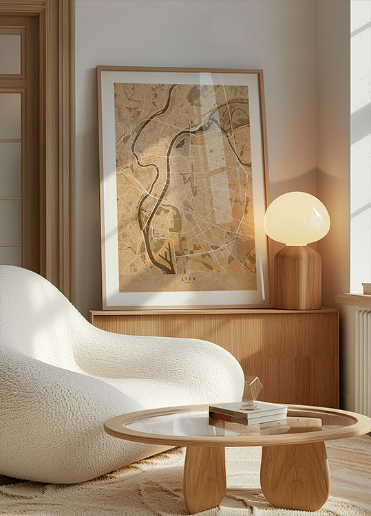 Sepia-Vintage-Karte von Lyon, Frankreich