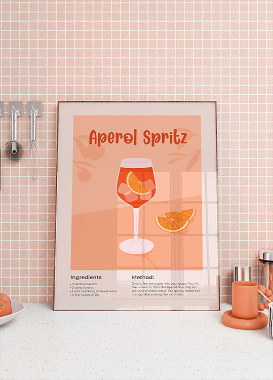 Aperol Spritz Cocktail Poster, Minimalistisches Getränkerezept Poster