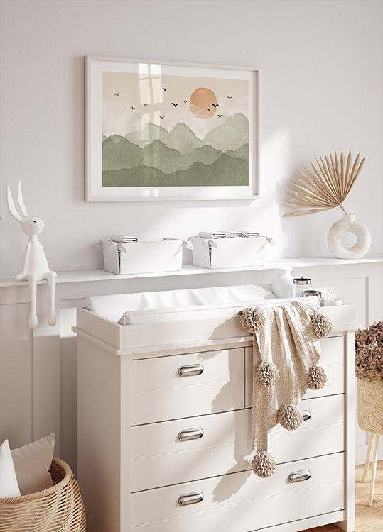 Aquarell-Sonnenaufgang in den Bergen Poster 