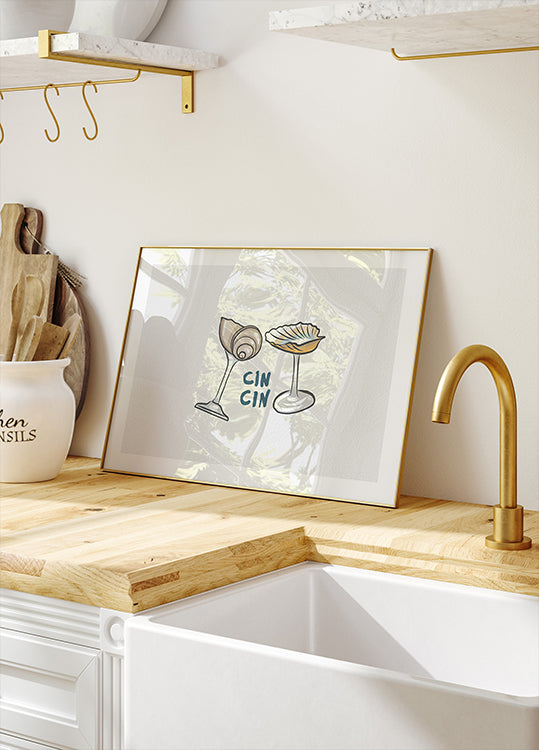 Cin Cin, Muschel-Cocktailglas Poster