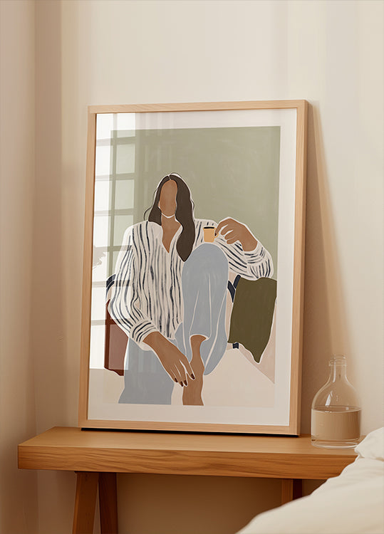 Poster Frau genießt eine Tasse Espresso