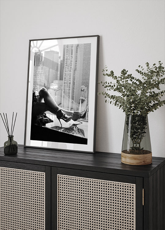 High Heels, City Skyline Schwarz-Weiß-Modeposter 