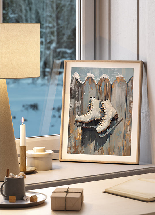 Schlittschuhe am Zaun Poster