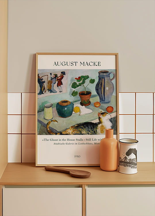 August Macke, Stillleben mit einer Katze Poster 