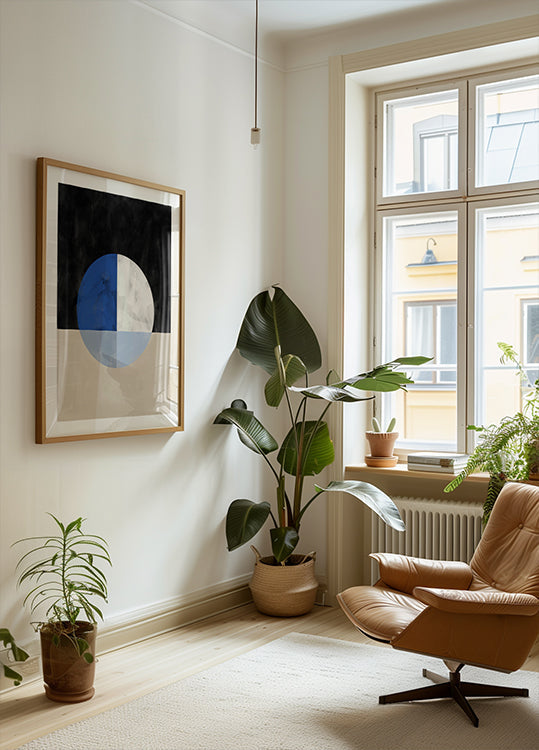 Isected Circle mit blauen und weißen Quadranten Poster