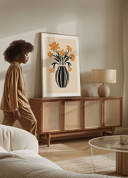 Poster mit orangefarbenen Vasenblumen