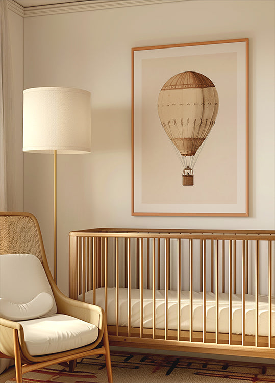 Vintager Luftballon, Sepia-Reise-Abenteuer Poster 