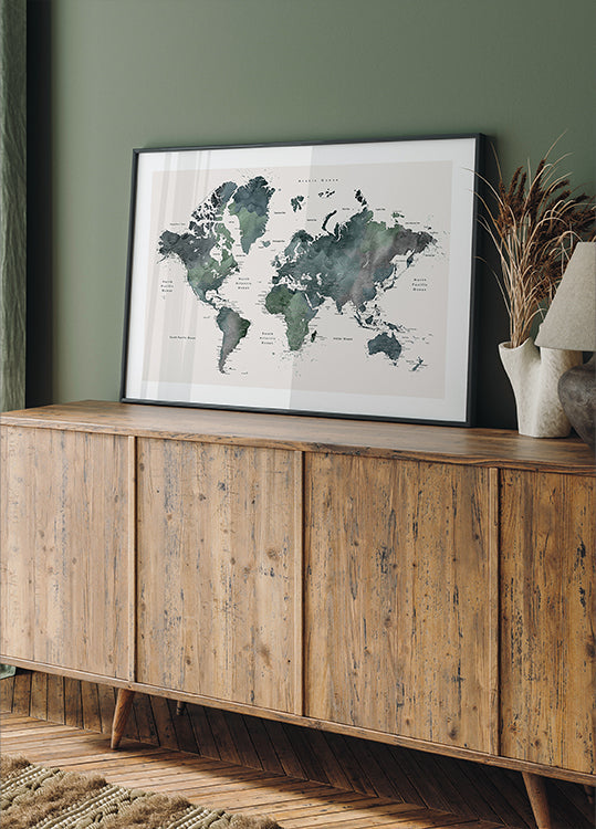 Aquarell-Weltkarte mit Städten, Makoa (NEU)