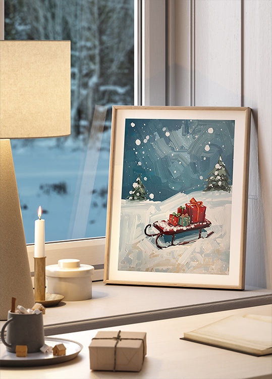 Schlitten mit Geschenken Poster