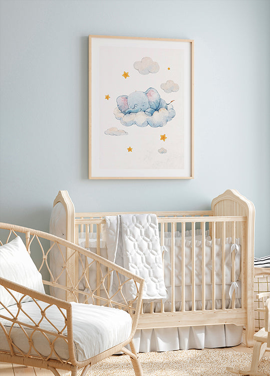 Poster Elefantenbaby träumt auf Wolken