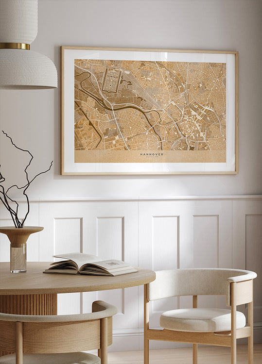 Sepia-Vintage-Karte der Innenstadt von Hannover (NEU)