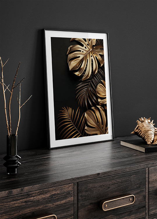 Goldenes Monstera &amp; Palmblatt II Poster