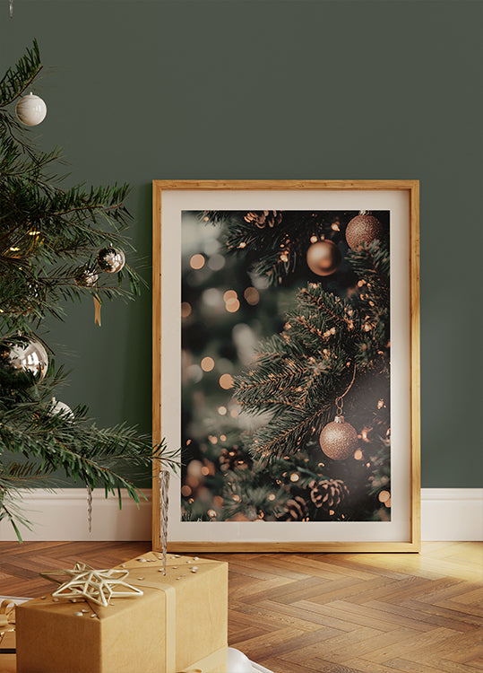 Poster Weihnachtsbaum mit goldenen Lichtern 