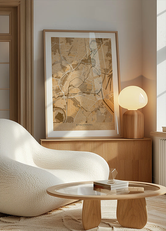 Sepia-Vintage-Karte von Straßburg, Frankreich (NEU)