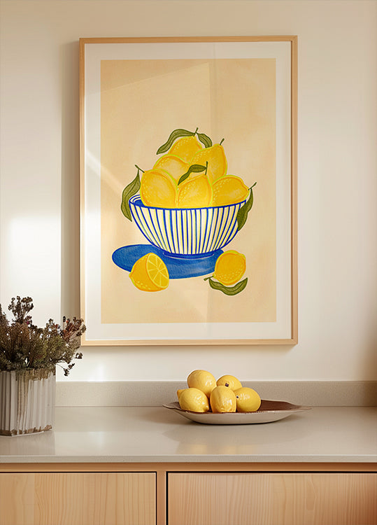 Bowl Of Vibrant Yellow Lemons Plakat - Posterbox