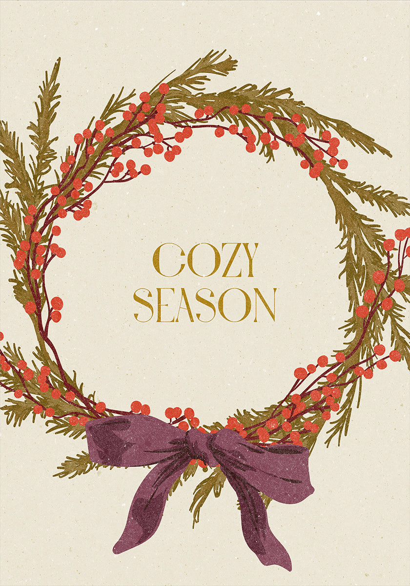 Cozy Season. Christmas wreath with bow Plakat - Posterbox