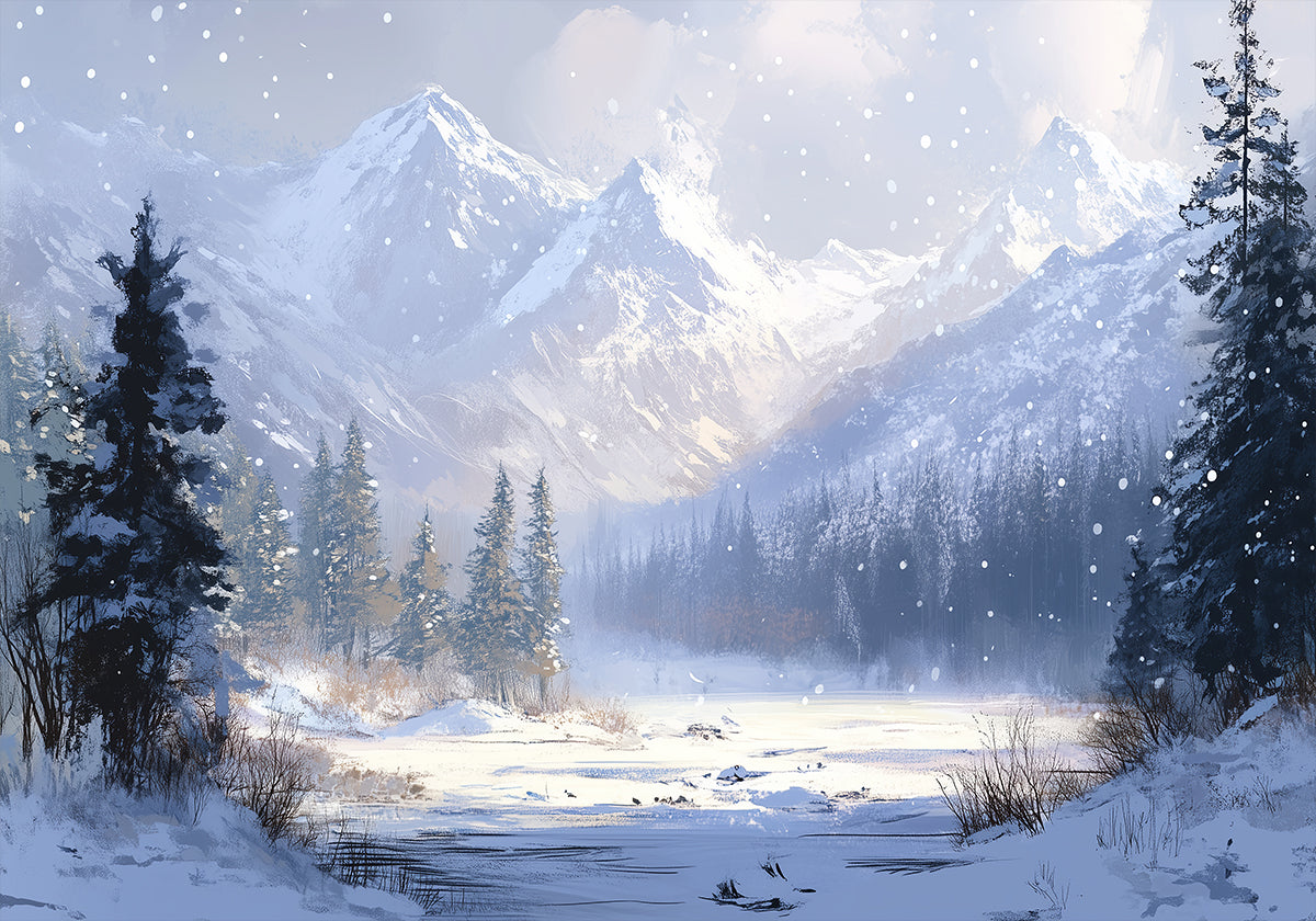 Winter Snowy Landscape Brush Strokes Plakat - Posterbox