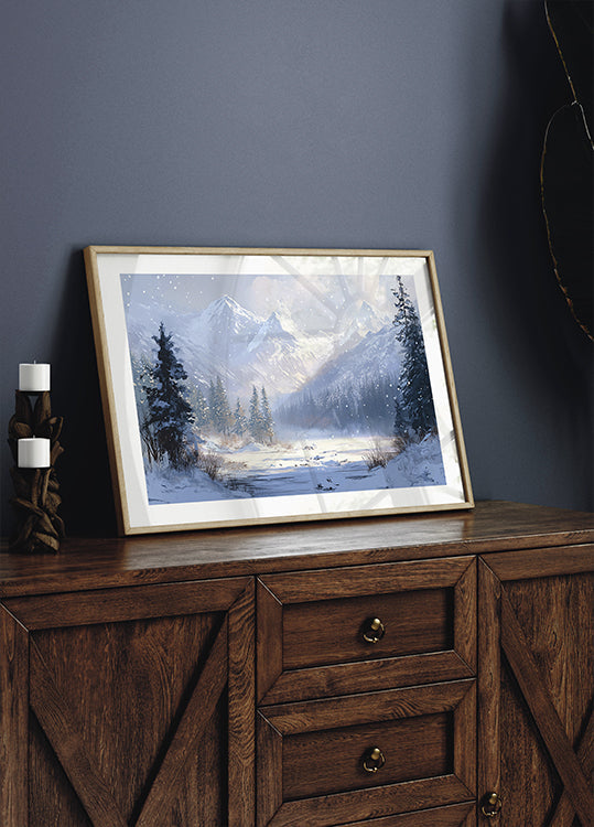 Winter Snowy Landscape Brush Strokes Plakat - Posterbox