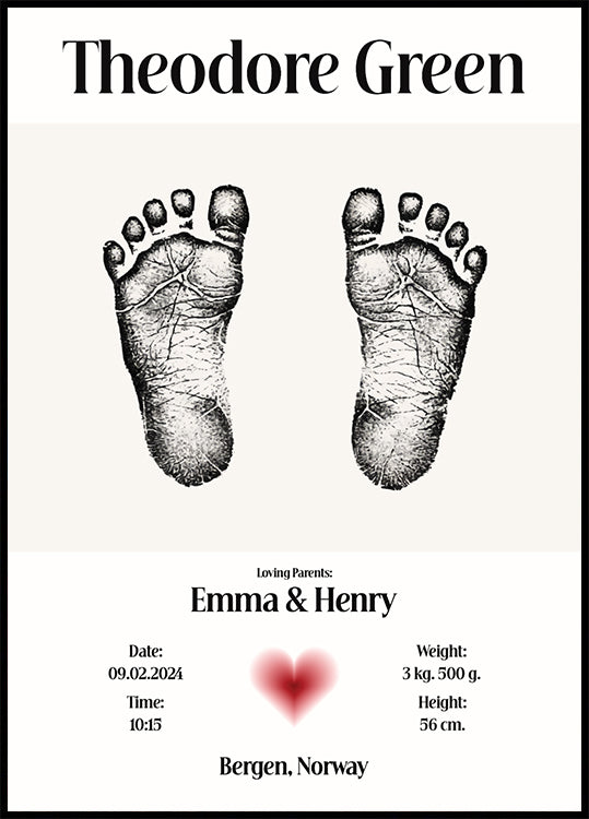 Baby Footprint Personalized Plakat - Posterbox