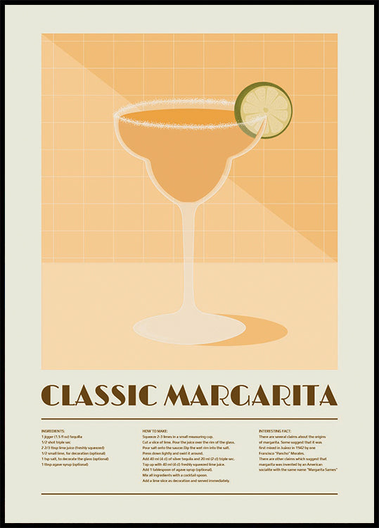 Classic Margarita Cocktail, Recipe Art Plakat - Posterbox