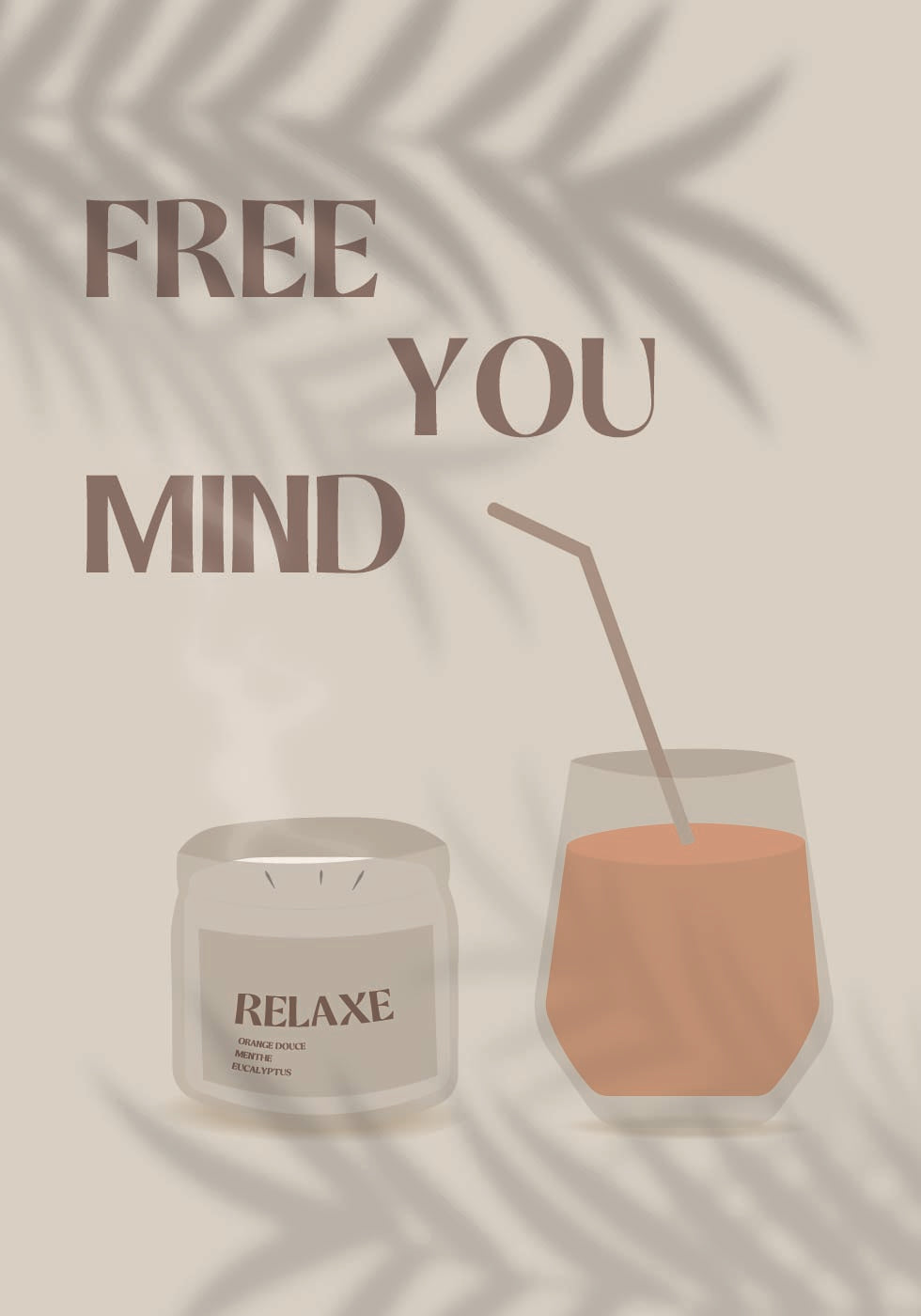 Free Your Mind 2, Calming Summer with Candle and Juice Glass Plakat - Posterbox