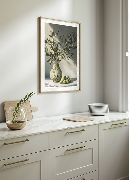 Olive Branch in Decorative Vase Still Life Plakat - Posterbox.dk