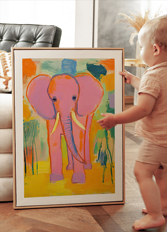 Pink Elephant In Colorful Jungle Plakat - Posterbox.dk