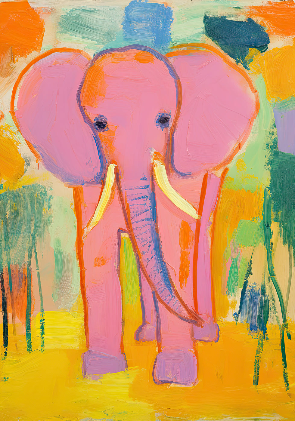 Pink Elephant In Colorful Jungle Plakat - Posterbox.dk