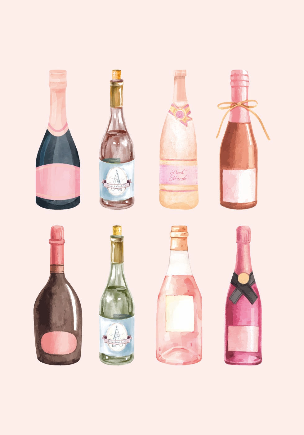 Pop the Bubbly, Watercolor Champagne Bottles Plakat - Posterbox.dk