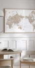 Pacific centered world map in taupe Plakat - Posterbox