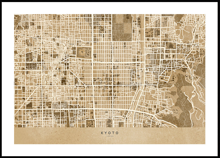 Sepia map of Kyoto Plakat - Posterbox
